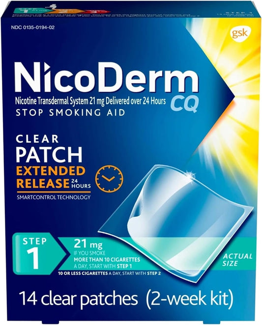 NicoDerm CQ Step 1 Nicotine Patches to Quit Smoking, 21 mg, Stop Smoking Aid, 14 Count