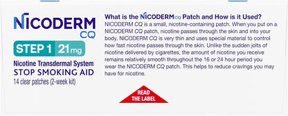NicoDerm CQ Step 1 Nicotine Patches to Quit Smoking, 21 mg, Stop Smoking Aid, 14 Count