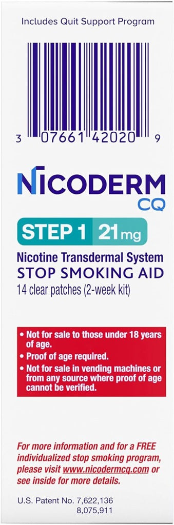 NicoDerm CQ Step 1 Nicotine Patches to Quit Smoking, 21 mg, Stop Smoking Aid, 14 Count